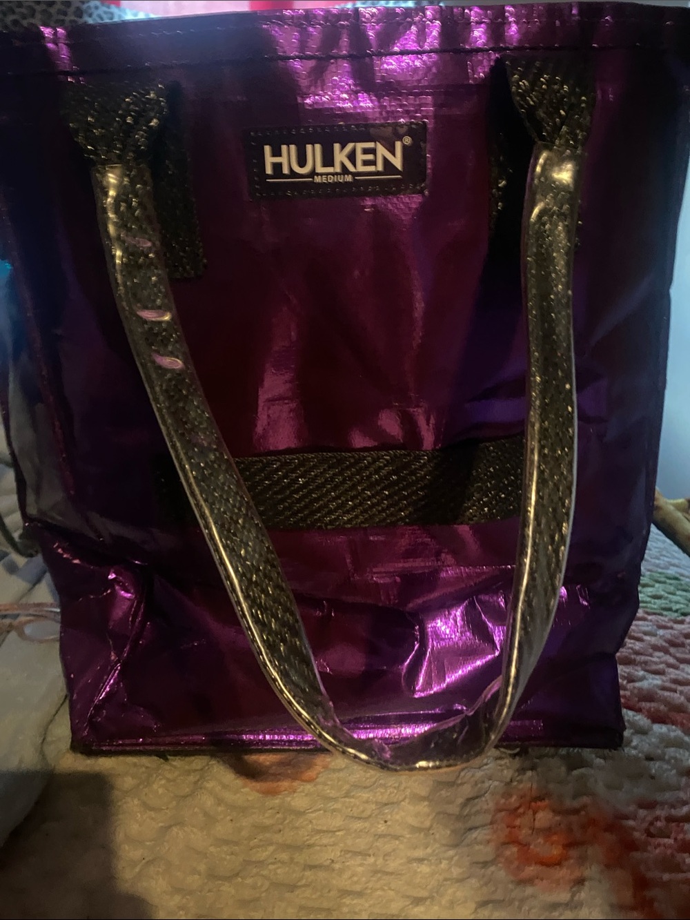 HULKEN Metallic Purple Tote Bag with Silver Handles
